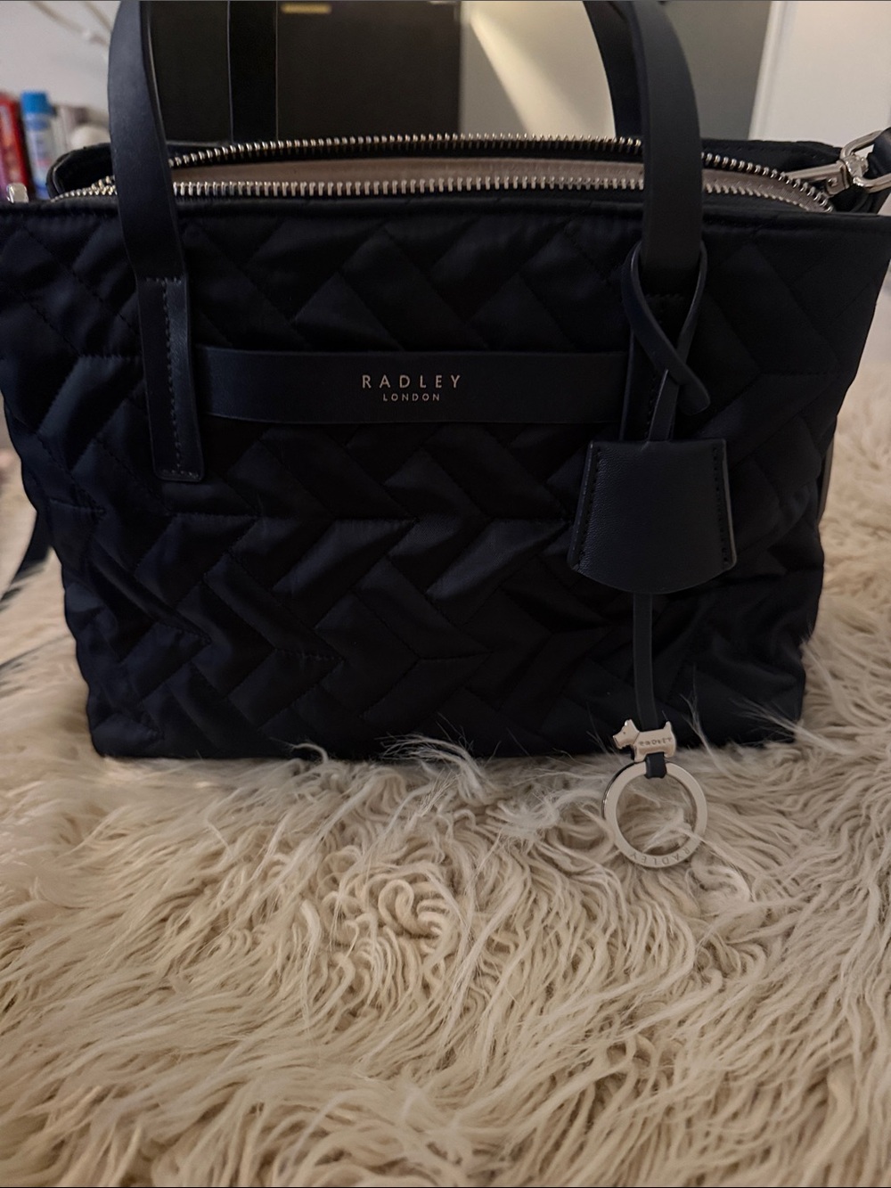 RADLEY LONDON Navy Blue Quilted Tote with Charm
